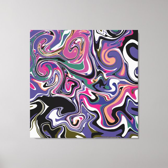 Blått, svart, korall, Vita Swirls Marble like Art  Canvastryck (Framsida)