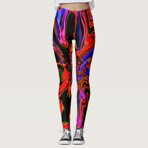 Blått, svart, mörk-Orange-mönster Leggings