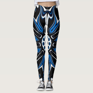 Blått, svart och vitt Estlands blomkonst Leggings