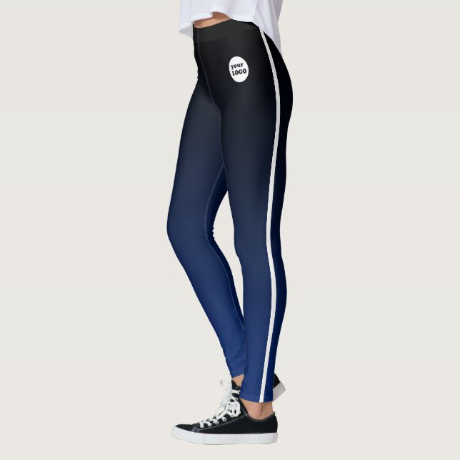 Blått svart ombre-Logotyp för övertoning, Anpassni Leggings (Vänster)