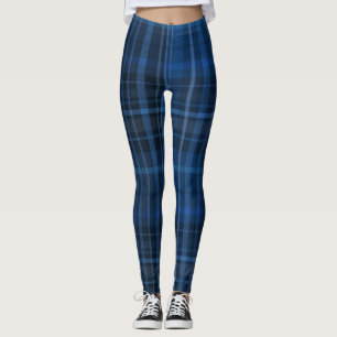 Blått svart rutigt mönster leggings
