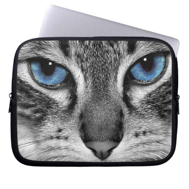 Blått synad katt laptop sleeve (Framsidan)