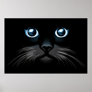 Blått synad svart kattansikteaffisch poster