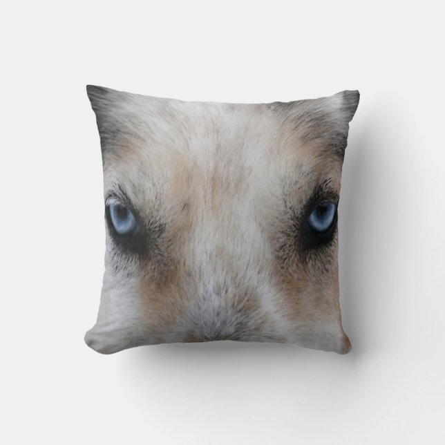 Blått synar den husky hundfotodekorativ kudde (Framsida)