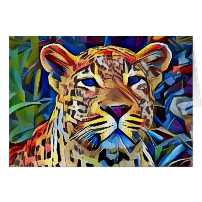 Blått synar leoparden hälsningskort (Framsidan Horizontal)