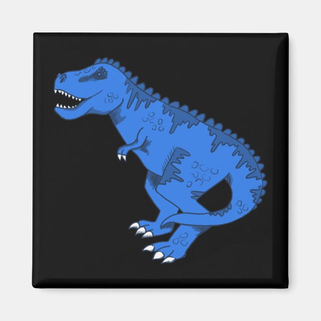 Blått T-rex på Grått-märke Magnet (Framsidan)