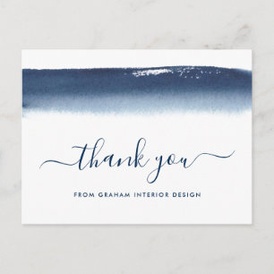 Blått Tack för Business Watercolor Navy Vykort