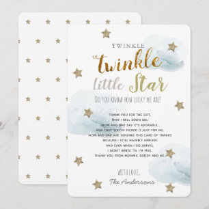 Blått Tack för Twinkle Little Star Baby Shower Blu Inbjudningar