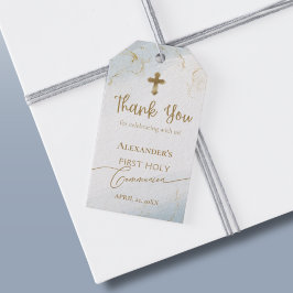 Blått Tack Kor Boy First Heliga Communion Presentetikett