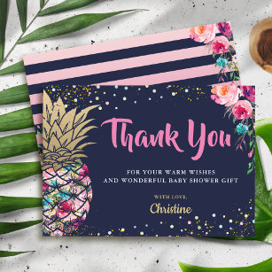 Blått tackkort för ananas Rosa - blått tackkort Tack Kort