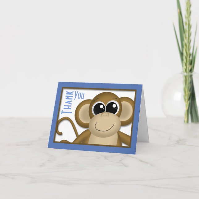 Blått tackkort för Cute Monkey (Framsida)