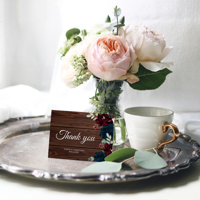 Blått tackkort för elegant Burgundy och marinblå b (Skapare uppladdad)