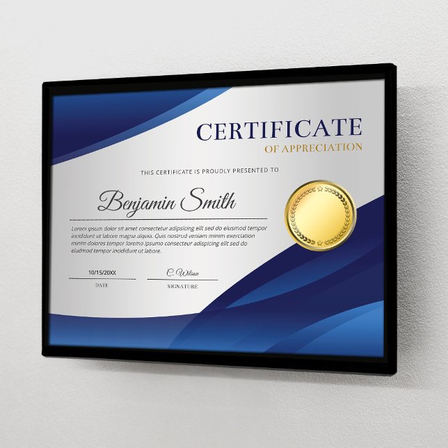 Blått Tacksamhetsbevispris Reklamblad (Certificate Award)