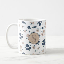 Blått Tan Löv-jordbrukshus Land Rustic Cute Kaffemugg