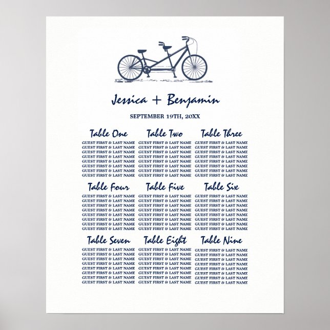 Blått Tandem Bike Bröllop-sätesdiagram Poster (Framsidan)