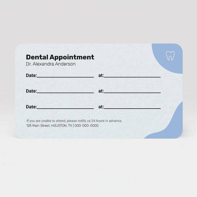 Blått tandläkarbokskort visitkort (Blue Dentist Appointment Card)
