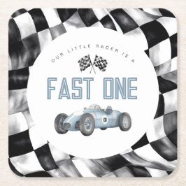 Blått Tävling-kort Fast en första födelsedag party Underlägg Papper Kvadrat