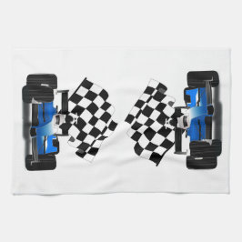 Blått Tävling-kort med kontrollerad Flagga Kökshandduk