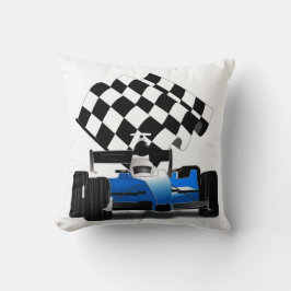 Blått Tävling-kort med kontrollerad Flagga Kudde