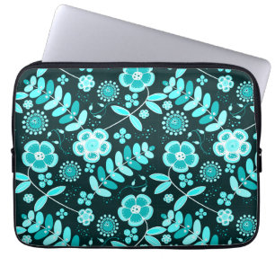 blått teal blomster mönster stilfull chic laptop fodral