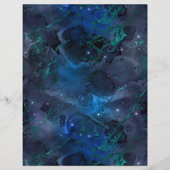 Blått Teal Marmor Galaxy Scrapbok Pappersark (Baksida)