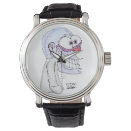 blått tecken som ler med kappa armbandsur
