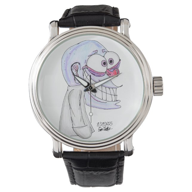 blått tecken som ler med kappa armbandsur (Framsida)