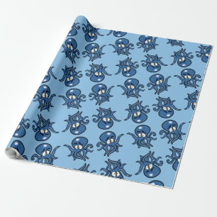 Blått Tecknad, bläckfiskfiske Papper Presentpapper