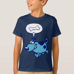 Blått Tecknad hund- tankar på ben Barn T- shirt T-shirt