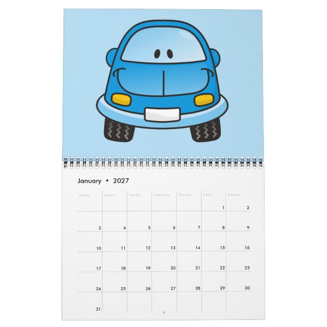 Blått tecknad kalender (Jan 2027)