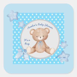 Blått teddy Little start Sticker Fyrkantigt Klistermärke