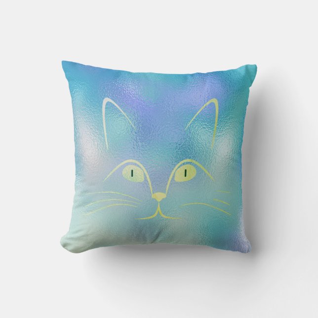 Blått Tiffany Mint Grönt Glass Cat Dekorativ kudde (Framsida)