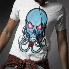 Blått, tjockt, stiliserat Tentacle-skullljus T Shirt