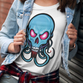 Blått, tjockt, stiliserat Tentacle-skullljus T Shirt