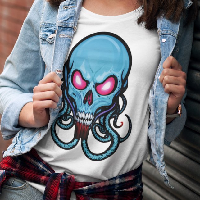 Blått, tjockt, stiliserat Tentacle-skullljus T Shirt (Skapare uppladdad)