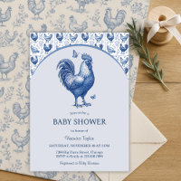 Blått Toile Tupp Fransk Land Baby Shower