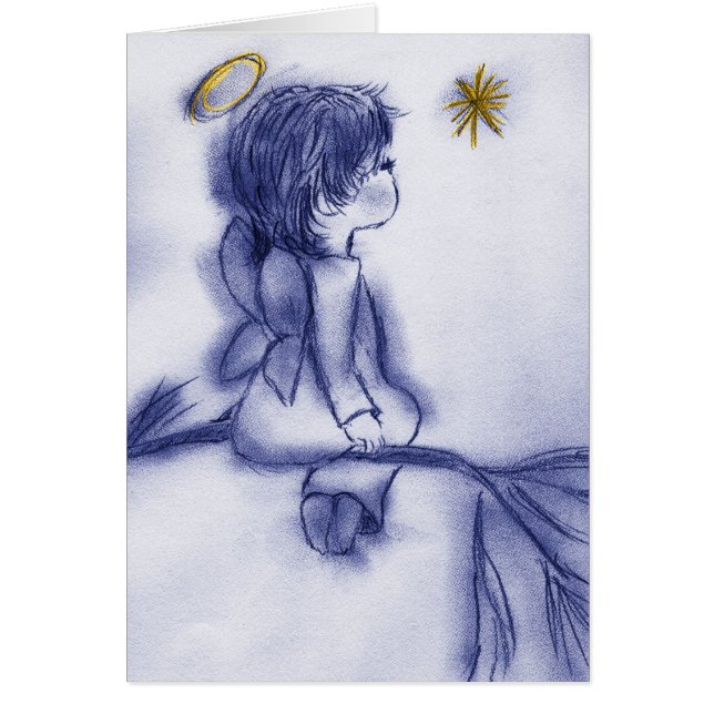 blått tonar att önska för ängel hälsningskort (Framsidan)