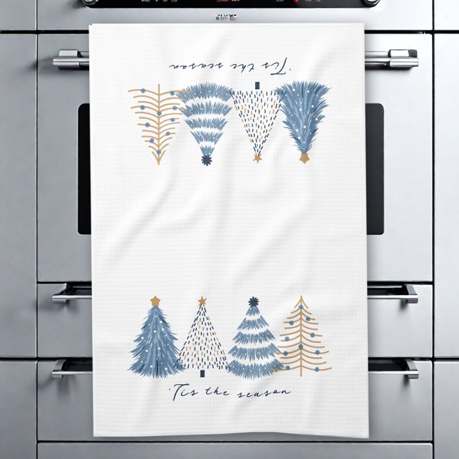 Blått Träd Modern Enkel jul-Helgdag Kökshandduk (Blue Trees Modern Simple Christmas Holiday Kitchen Towel)