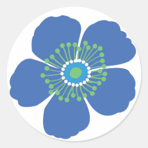 Blått Tropiskt blomma Runt Klistermärke