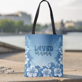 Blått Tropiskt blommat "Loved Mamma" Mors dag Tygkasse