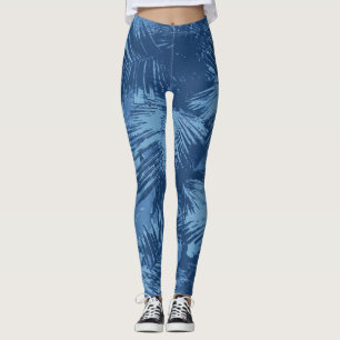 Blått Tropiskt Palmblad Leggings