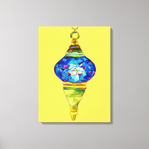Blått turkiskt lampa, mosaikkonst, vattenfärg canvastryck