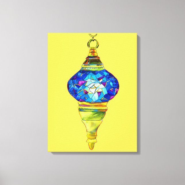 Blått turkiskt lampa, mosaikkonst, vattenfärg canvastryck (Framsida)