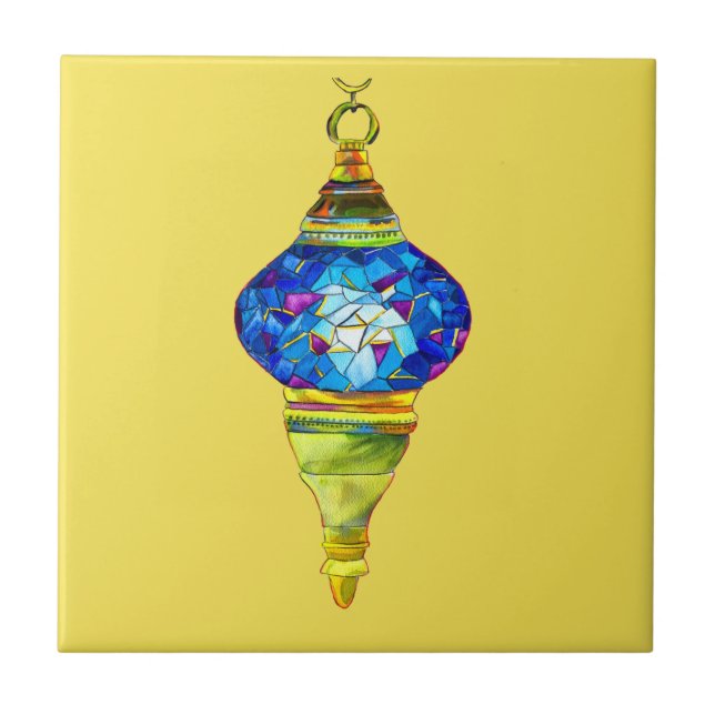 Blått turkiskt lampa, mosaikkonst, vattenfärg kakelplatta (Framsidan)