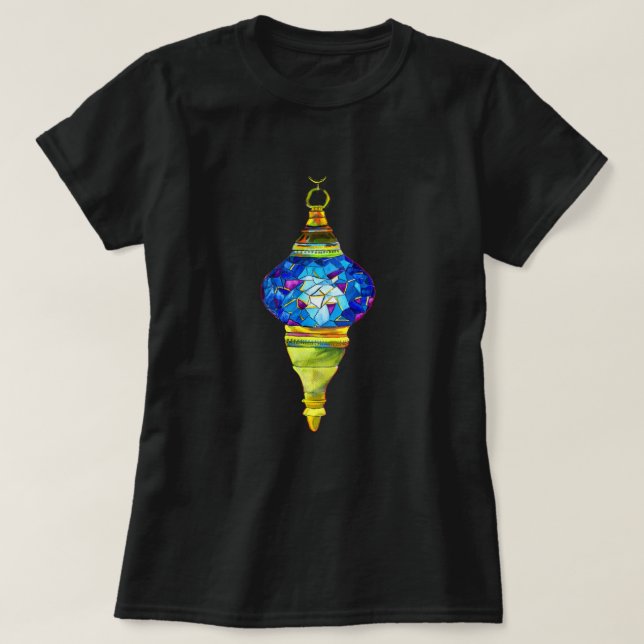Blått turkiskt lampa, mosaikkonst, vattenfärg t shirt (Design framsida)