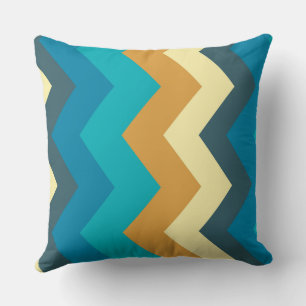 Blått, turkos, gult och teal chevron Mönster Kudde