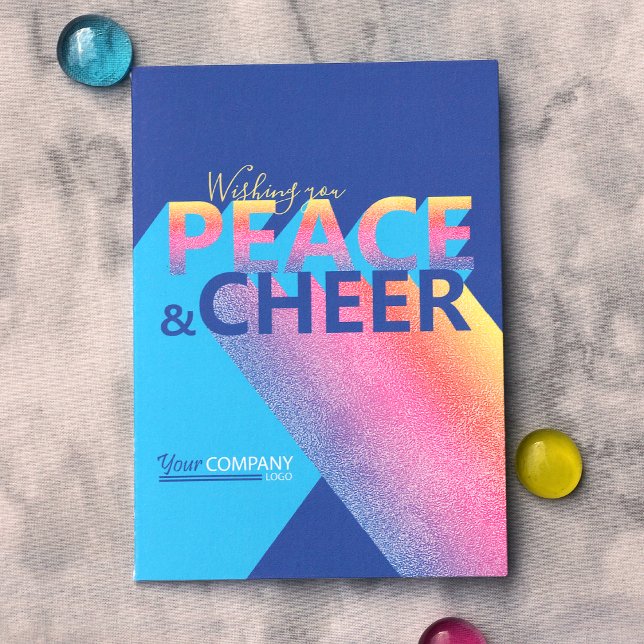 Blått, turkos, Rosa Ord Art Helgdag Card Inbjudan (Modern Unique Blue, Pink, Turquoise Company Christmas Holiday Card with Business Logo)