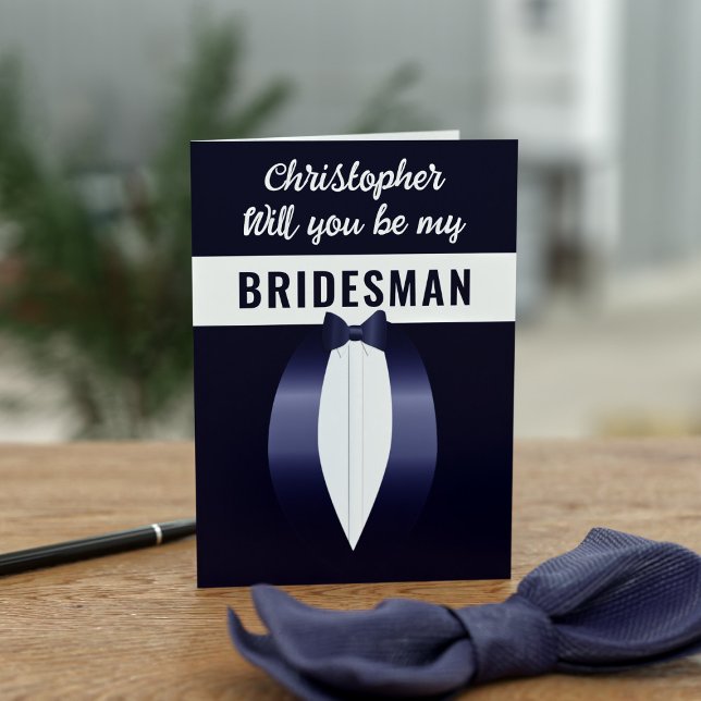 Blått Tuxedo Bröllop Brudens sida Frieri kort (Something blue for your Bridesman. Add his name and proposal. Also works for any other party member)
