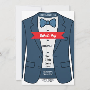 Blått Tuxedo Fars dag Brunch-inbjudan Inbjudningar