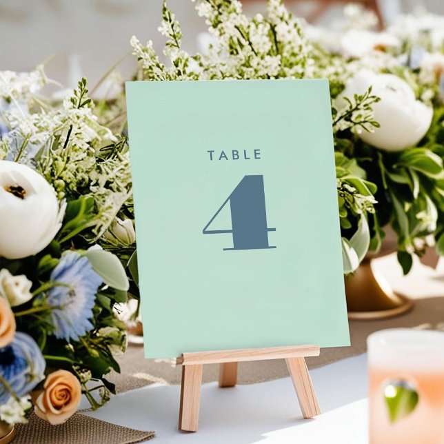 Blått typografiskt Bordsnummer (Bright Blue Bold Typography Wedding Table Number Card)